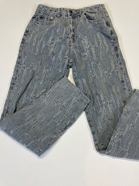 Maniere De Voir Distressed Acid Wash Jeans Women Snap Hem Straight Leg Size 6